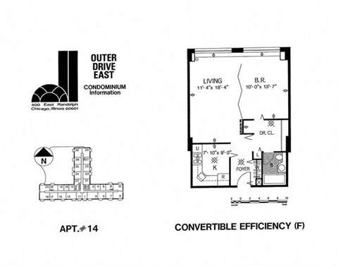 Floor plan for 1 bed, 1 bath